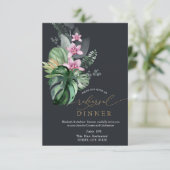 Tropische bloemen donker repetitie diner kaart (Staand voorkant)