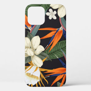 Tropische bloemen, donkere achtergrond, bloemennaa iPhone 12 hoesje