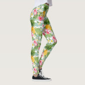 Tropische bloemen en ananas op Blauwgroen strepen  Leggings (Rechts)