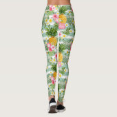 Tropische bloemen en ananas op Blauwgroen strepen  Leggings (Achterkant)