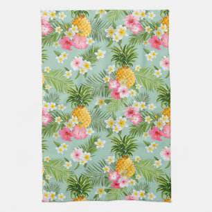 Tropische bloemen en ananassen theedoek
