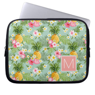 Tropische bloemen en ananassen Voeg je Initiaal Laptop Sleeve