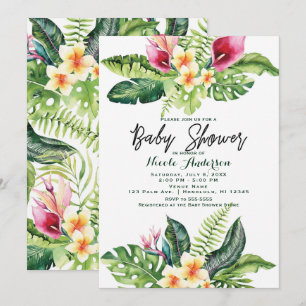 Tropische bloemen en bladeren Baby shower Kaart