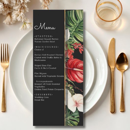 Tropische bloemen en bladeren donkere waterverf br menu
