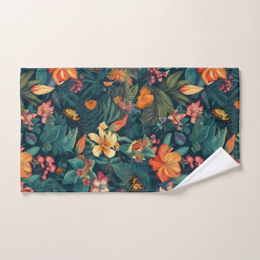 Tropische bloemen en bladeren met botervliegen bad handdoek (Handdoek)