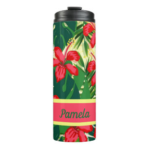 Tropische bloemen en bladeren thermosbeker