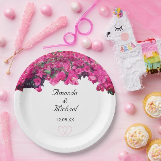 Tropische bloemen en bruiloft met hart papieren bordje (Feest)