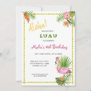 Tropische bloemen en Flamingo Birthday Luau Kaart