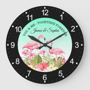 Tropische Bloemen en Flamingo's Ontwerp Grote Klok