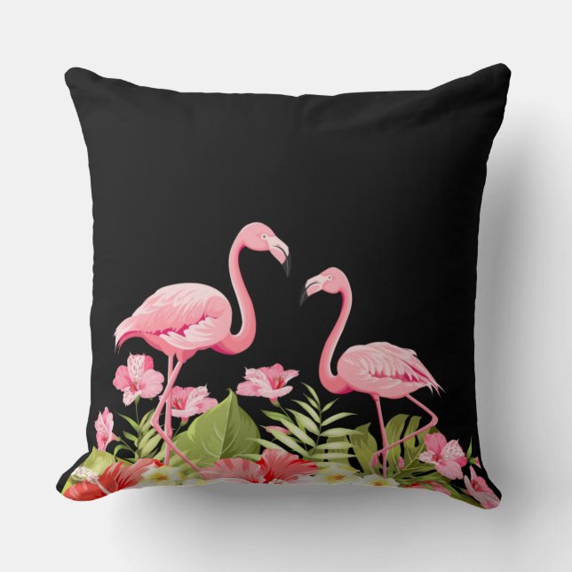 Tropische Bloemen en Flamingo's Ontwerp Kussen (Voorkant)