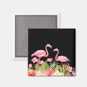 Tropische Bloemen en Flamingo's Ontwerp Magneet (Voorkant / Achterkant)