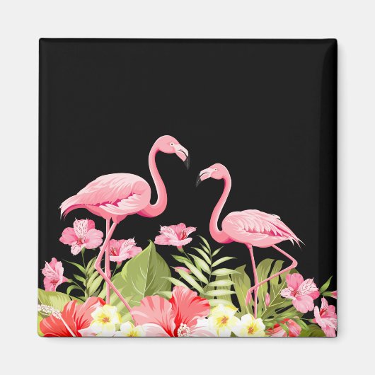 Tropische Bloemen en Flamingo's Ontwerp Magneet (Voorkant)