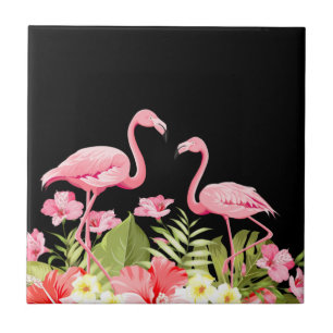 Tropische Bloemen en Flamingo's Ontwerp Tegeltje