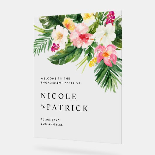 Tropische bloemen en Greenery Engagement Party Acryl Bord (Hoek)