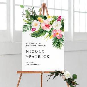 Tropische bloemen en Greenery Engagement Party Poster