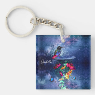 Tropische bloemen en kolibrie sleutelhanger