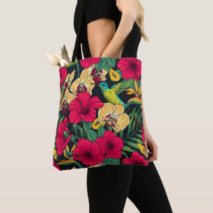 Tropische bloemen en kolibrie - Zomer Botanica Draagtas