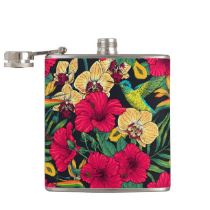 Tropische bloemen en kolibrie - Zomer Botanica Heupfles