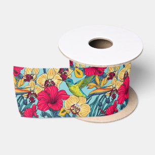 Tropische bloemen en kolibrie - Zomer Botanica Lint