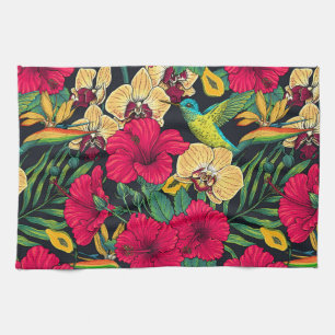 Tropische bloemen en kolibrie - Zomer Botanica Theedoek
