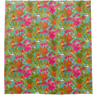 Tropische bloemen en luipaardprint douchegordijn