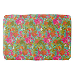 Tropische bloemen en luipaardprint douchegordijn badmat