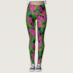 Tropische bloemen en planten op zwart leggings
