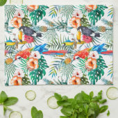 Tropische bloemen en Toucan Theedoek (Gevouwen)