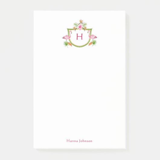 Tropische bloemen en vogels, monogrammen Notitiebl Post-it® Notes (Voorkant)