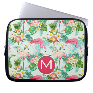 Tropische bloemen en vogels Voeg je Initiaal toe Laptop Sleeve
