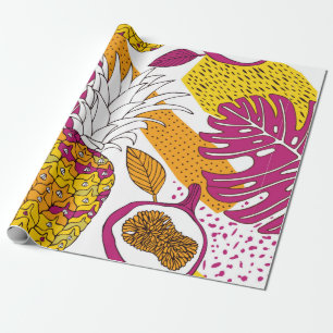 Tropische bloemen en vruchten, heldere exotische d cadeaupapier