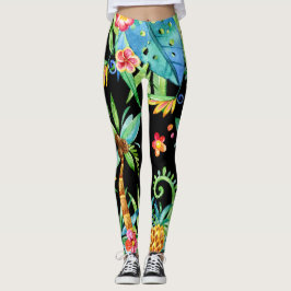 Tropische Bloemen Exotische Zwarte Leggings