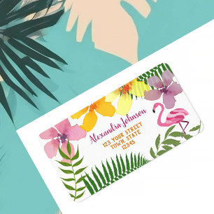 Tropische Bloemen Flamingo Retouradres Etiket