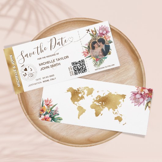 Tropische Bloemen Foto Boarding Pass Kaart QR Code