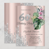 Tropische Bloemen Glitter Druppels Roze Goud 60e  Kaart (Voorkant / Achterkant)