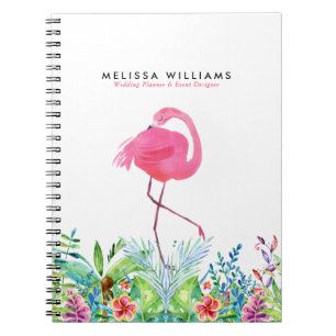 Tropische bloemen grens & Roze Flamingo Notitieboek
