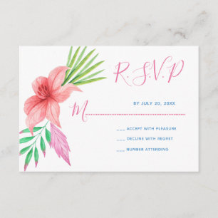 Tropische bloemen Hawaiiaanse roze RSVP bruiloft Kaartje