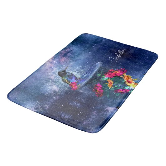 Tropische bloemen, kolibrie gepersonaliseerd badmat (Gekanteld)