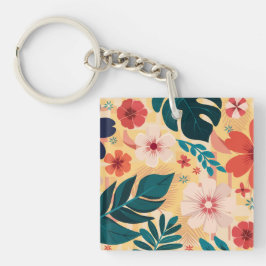 Tropische bloemen met gedurfde bladeren en bloemen sleutelhanger
