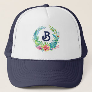 Tropische bloemen met groot monogram trucker pet