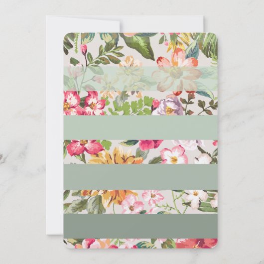 Tropische Bloemen Mint Stripes Bruiloft Kaart (Achterkant)