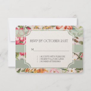 Tropische Bloemen Mint Stripes RSVP Kaart