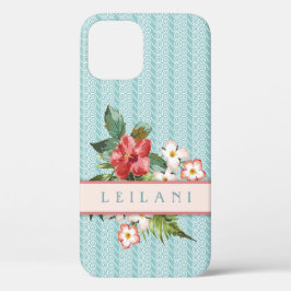Tropische bloemen | Ocean Wave Aqua/Coral Custom iPhone 12 Hoesje