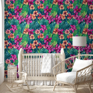 Tropische bloemen oerwoud bladeren aloha hawaiian behang