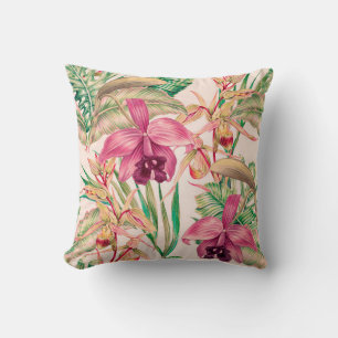 Tropische bloemen, orchidebloem, oerwoud bladeren, kussen