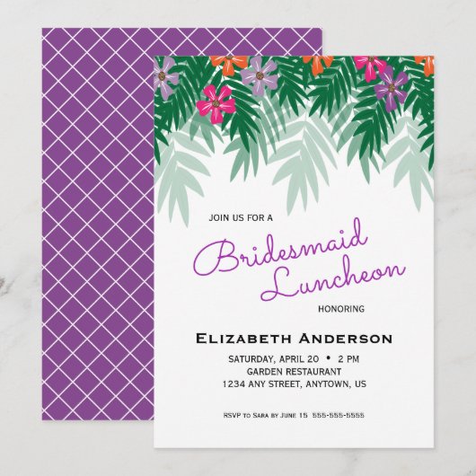 Tropische Bloemen & Palm Branch Bruidsmeisje Lunch Kaart (Voorkant / Achterkant)