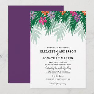 Tropische Bloemen & Palm Branch bruiloft uitnodigi Kaart
