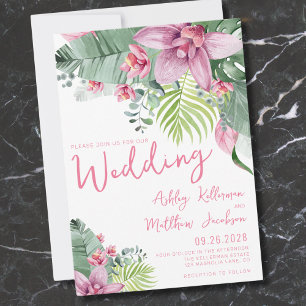 Tropische Bloemen Palm Bruiloft Kaart