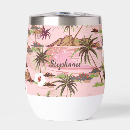 Tropische Bloemen Palm Custom Monogram Naam (Voorkant)