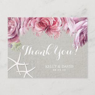 Tropische Bloemen Palm Tree Beach Zeesterren Dank  Briefkaart